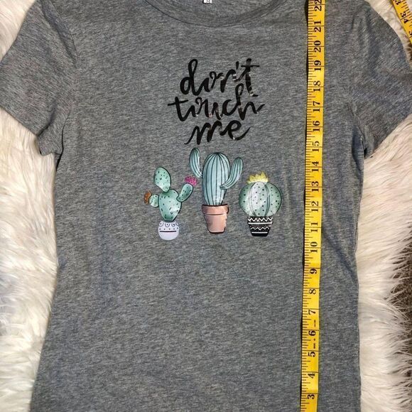 Gray Cactus Graphic T Shirt Dont Touch Me Novelty Tee S/M - Picture 3 of 6